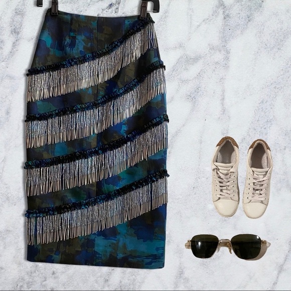 Beaded silk cascade fringe pencils skirt - Picture 7 of 7